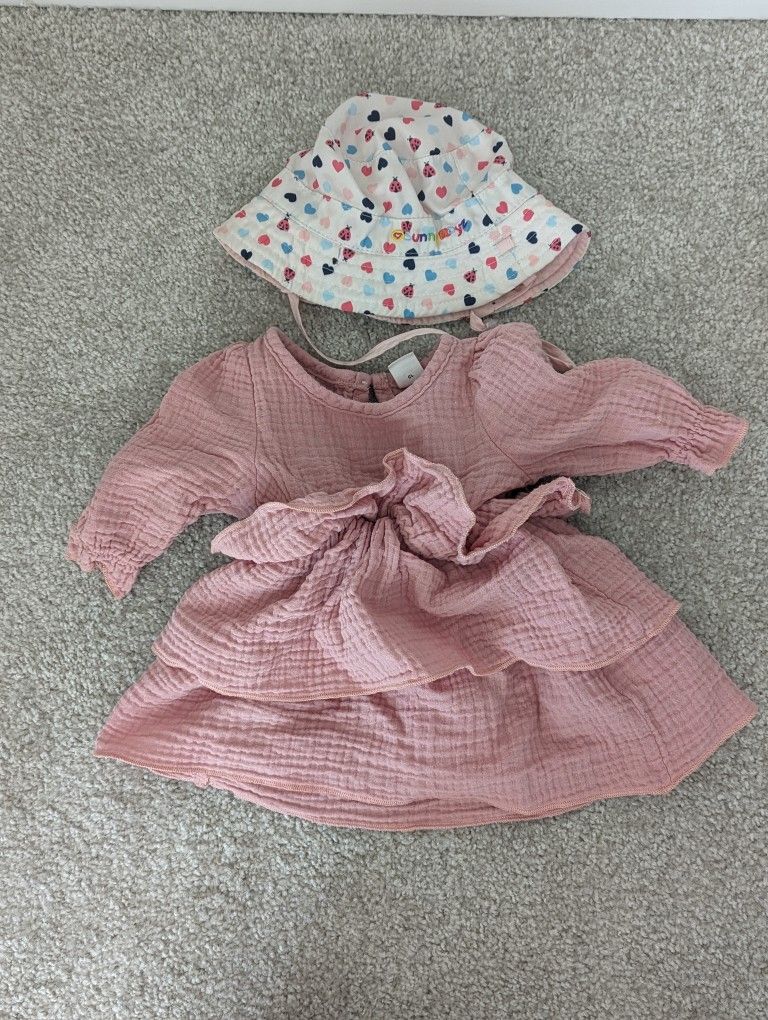 Baby Girl Pink Dress With Bucket Hat