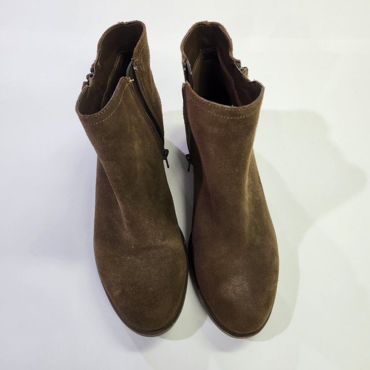 Kensie Size 8.5 Womens Garry Ankle Boots Shoes Brown Suede Leather Side Zip