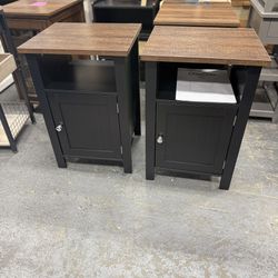 Set of 2 Farmhouse Nightstands Set of 2, Rustic Vintage End Side Table with Storage and Open Shelf, Small Bedside Tables for Bedroom, Black&Brown