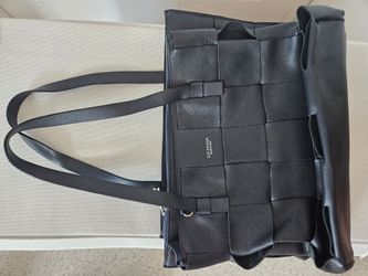 Lia Numa Black Leather Woven Tote Bag