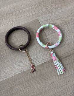 $2 for (2) Floral Pink & Brown Wristlet Keyring Set with Tassel