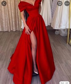 Red Off-Shoulder Satin Ball Gown