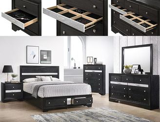 SALE!! NEW BLACK BLING Storage Drawers Bedroom Set KING QUEEN $10 DOWN