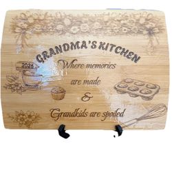 Bamboo Cutting Board Laser Engraved with Grandma’s Kitchen Decor Gift Mom 10x14”
