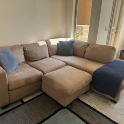 Tan Couch with Ottoman - Microfiber