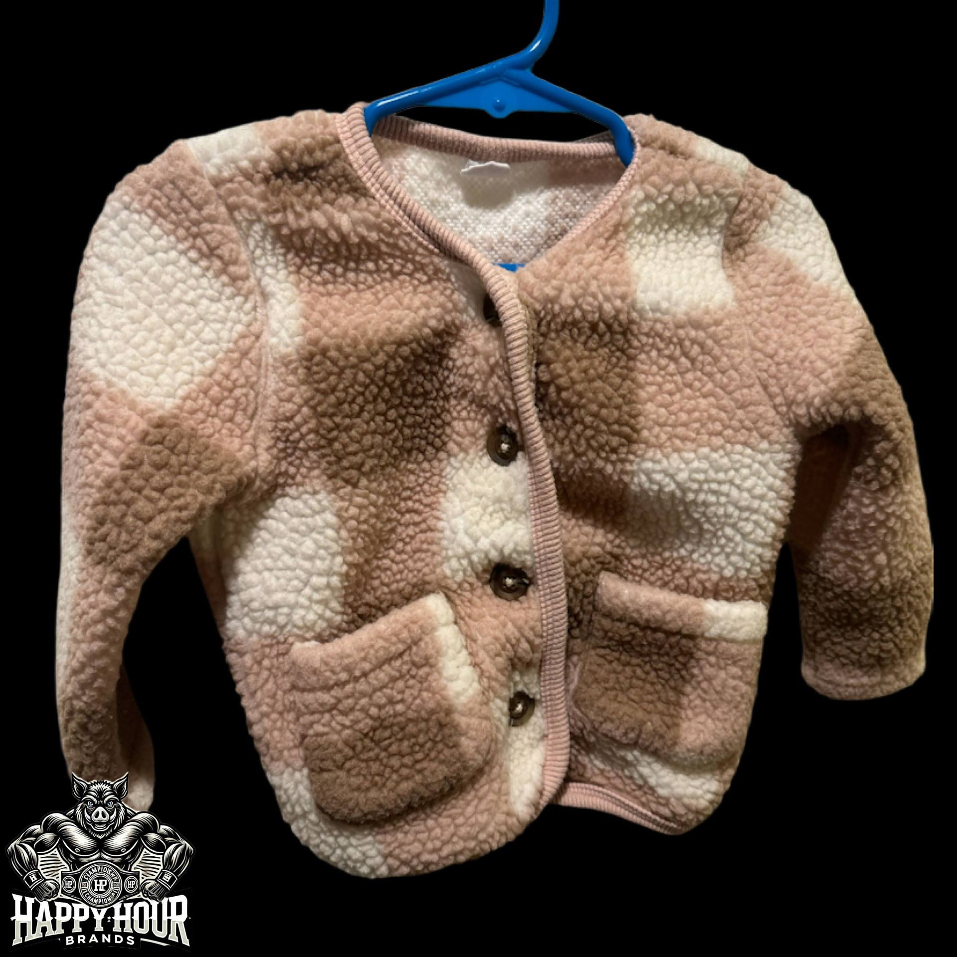 Girls Brown Plaid Fleece Jacket Kids Size 18M Pre Owned