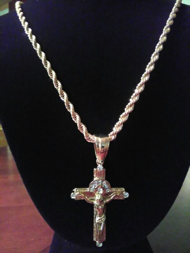 14k Gold filled rope chain with cross