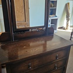 Antique Dresser With Attached Mirror 