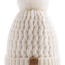 Kids Winter Beanie Hat, Warm Knitted Fleece Lined Woollen Ski Pompom Hat for Boys & Girls (ages 3-9)