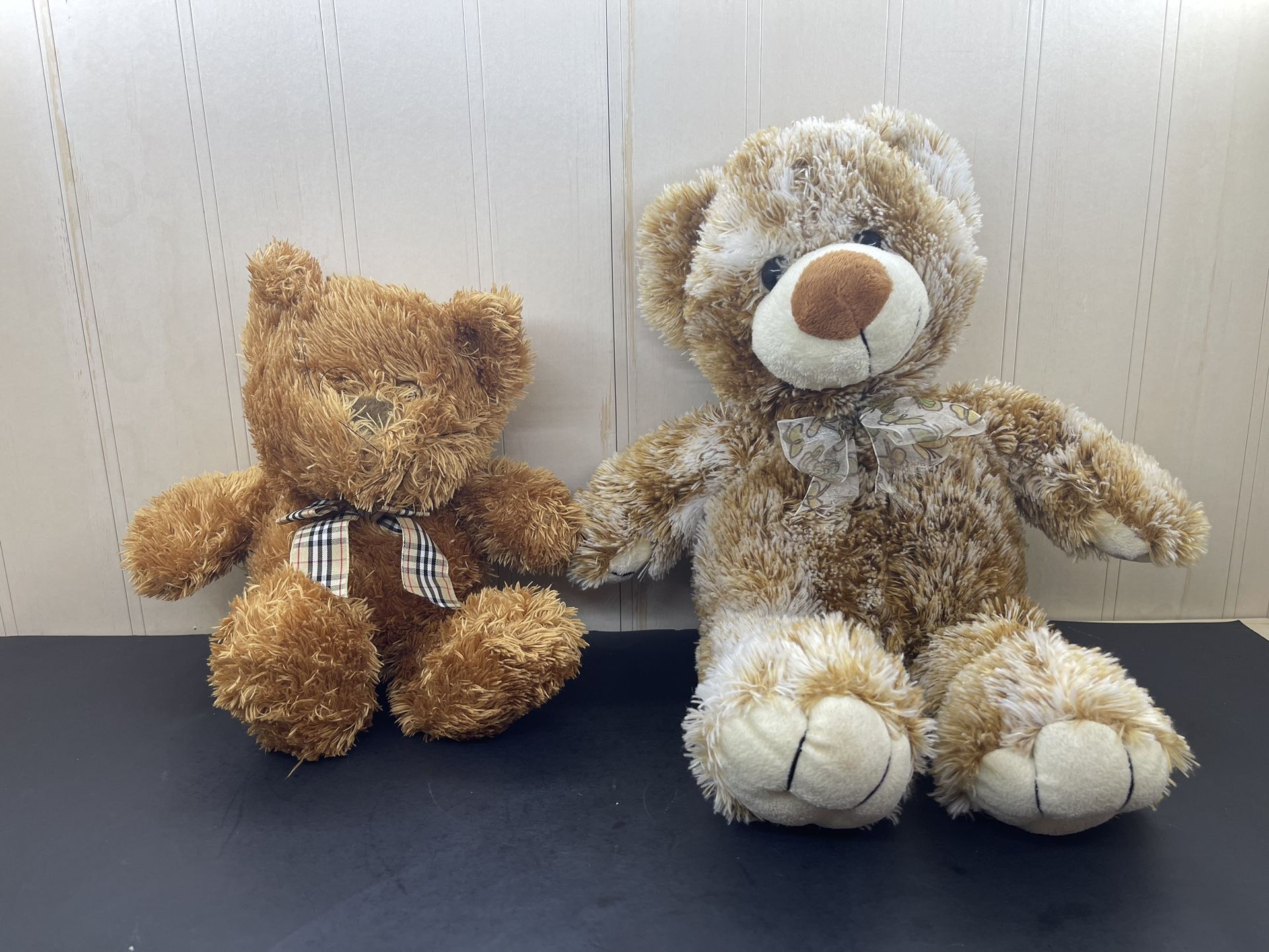 Two Plush Teddy Bears Brown 9" & 14"