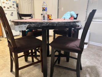 Wood Round Dining Set – 4 Chairs – Counter-Height