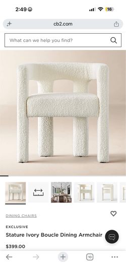 CB2 Dining Chairs Set of 6 - Stature Ivory Boucle Dining Armchair