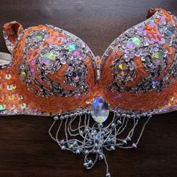 TIAN WEN WU YI Orange Sequin Belly Dance Bra & Belt Set 