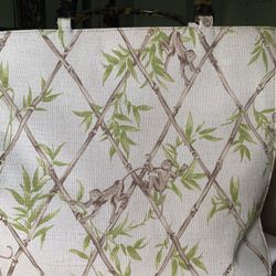 Talbots Linen Tote with Monkeys on a Trellis