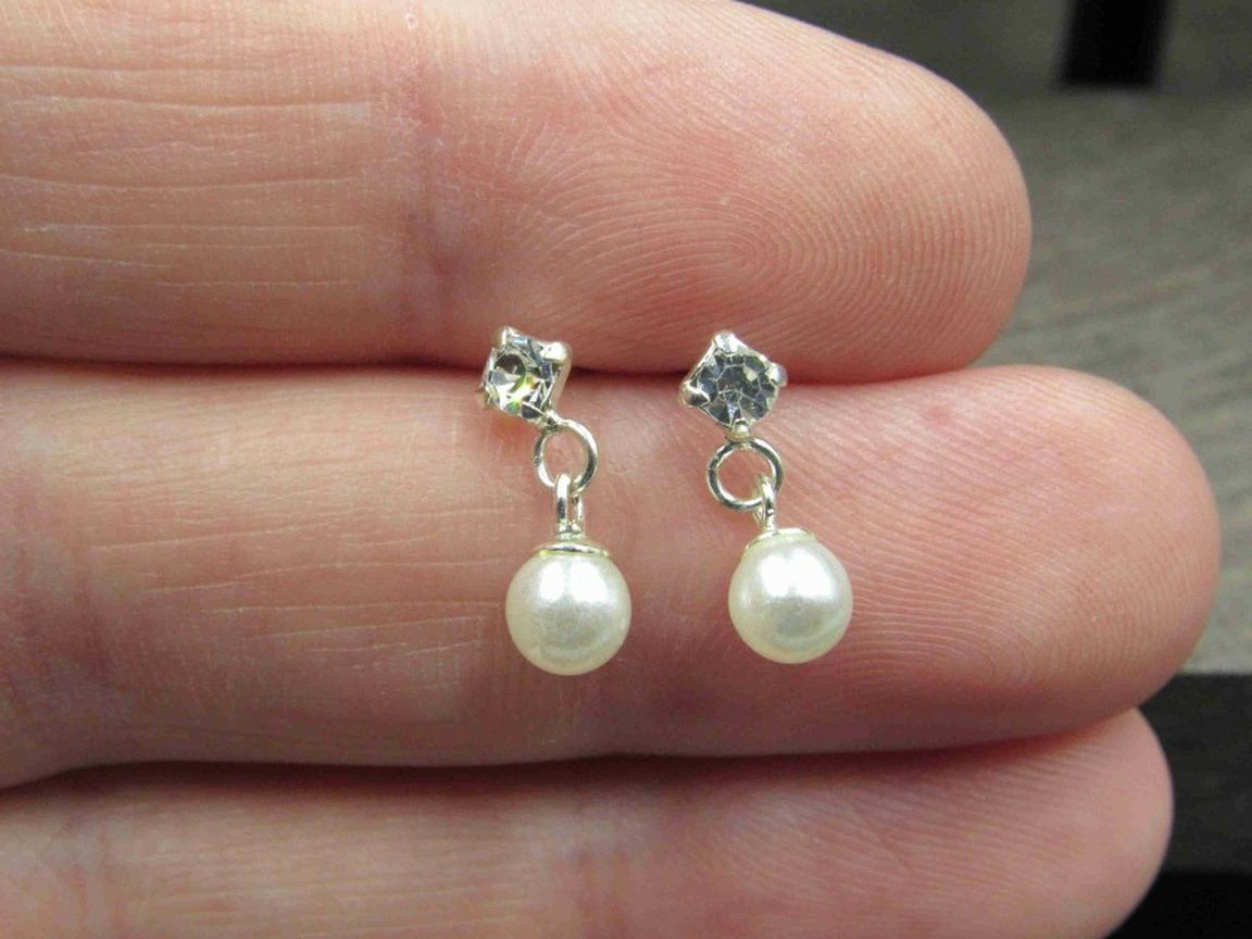 Sterling Silver Small Faux Pearl & Crystal Earrings Vintage Wedding Engagement Anniversary Beautiful Everyday Minimalist Ornate Special