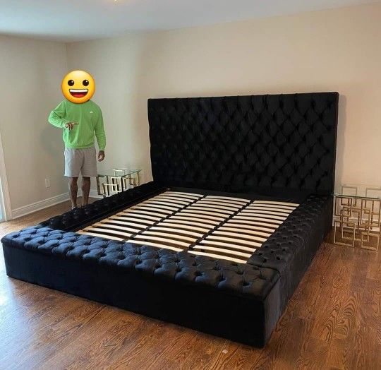 Brand New/Black Velvet King Size Storage Platform Bed Frame Cama//Queen Size Available//Mattress Sold Separately
