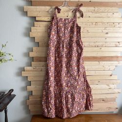 Dip Women’s Rust Orange Floral Cottagecore Tie Straps Maxi Dress Plus size 1X