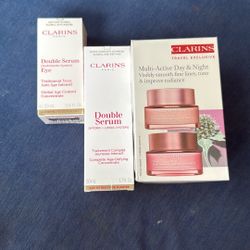 Clarins Gift Set (4 Items) Clarins Double Serum Eye Serum Day Cream And Night Cream RETAIL $500