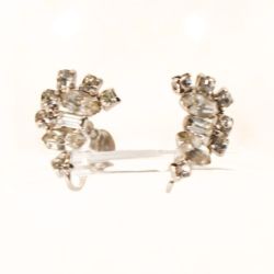 Vintage 1960s Rhinestone Silver Tone Costume Earrings Bridal Wedding Bride Event