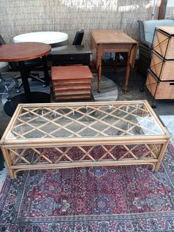 Bohemian Style Glass Top Bamboo Coffee Table With Criss-Cross Design $125 OBO