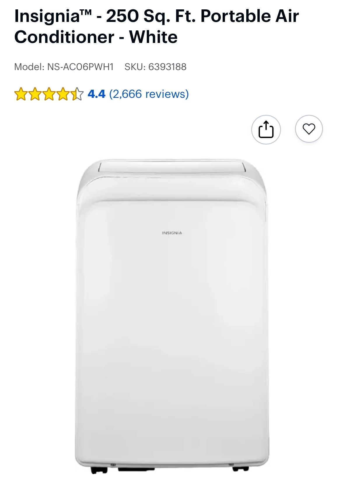 Insignia Portable AC unit 250 Sq Ft