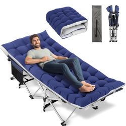 Nictemaw Folding Camping Cot for Adults, Heavy Duty Camping Bed Sleeping Cot with Cot Pad and Carry Bag, 900 LBS Double Layer Oxford Portable Travel C