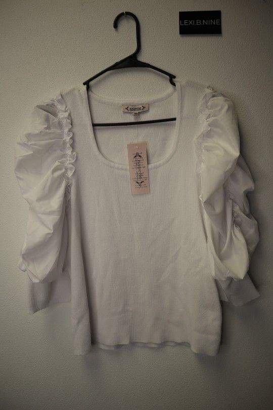 White Ruffle Arm Brand New Shirt For Sale 