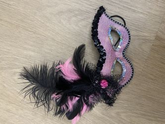 Halloween Pink And Black Mask With Feather 
