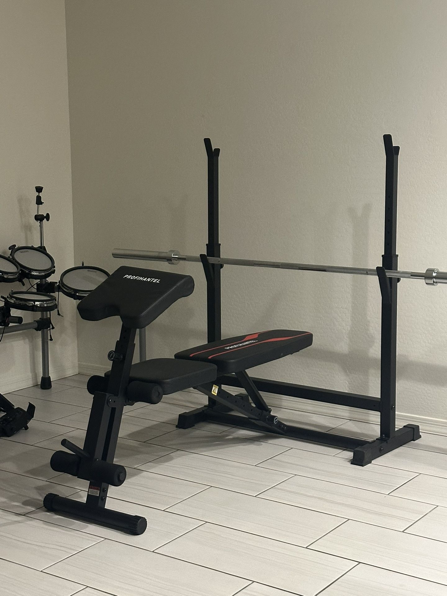 Adjustable Bench Press with Rack and Barbell