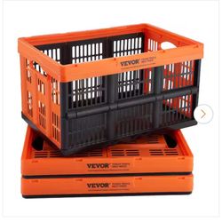 BRAND NEW IN BOX VEVOR Plastic Collapsible Storage Basket 45L Folding Stackable Storage Containers/Bins with Handles (Orange and Black 3-Pack)