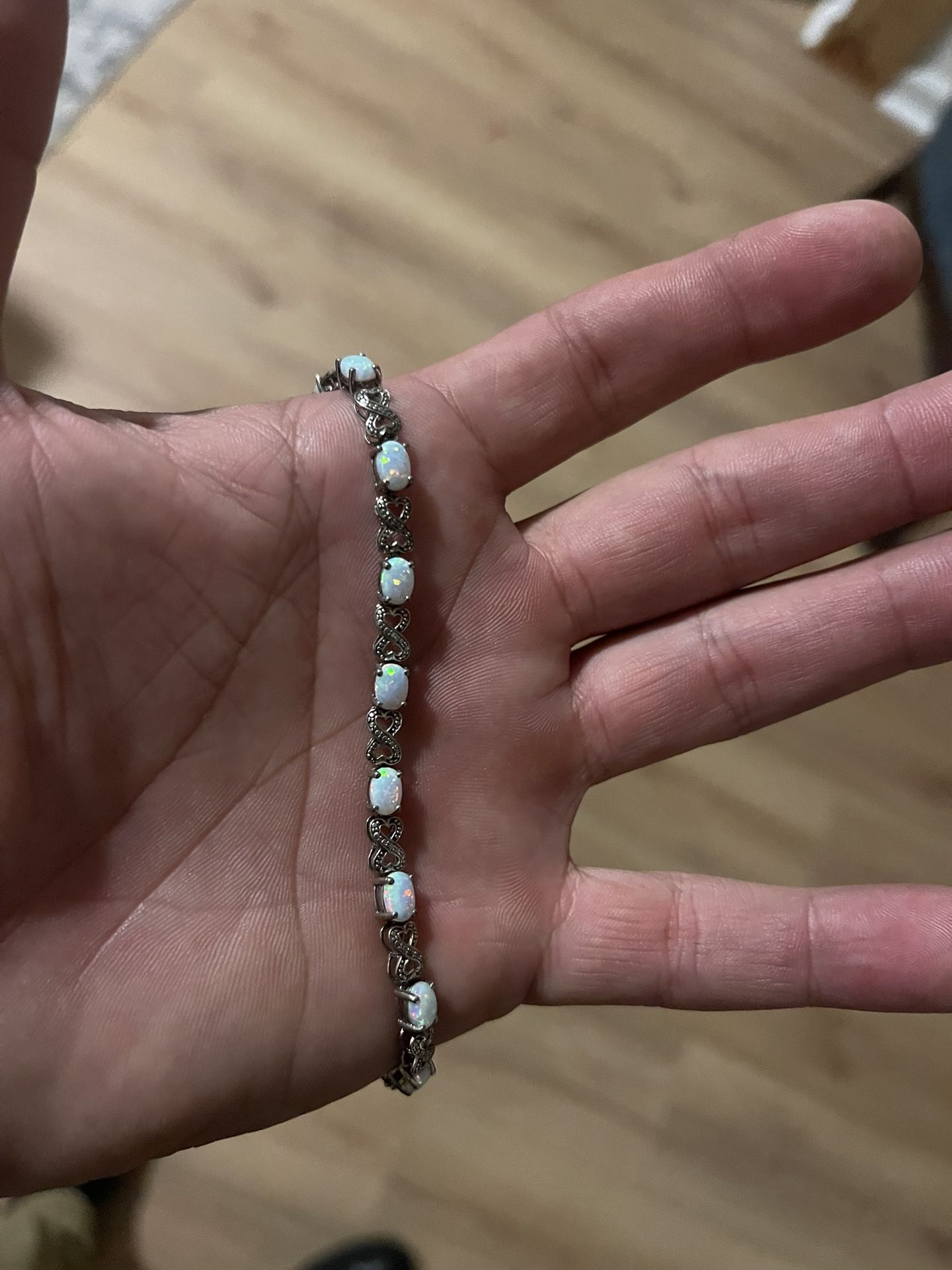 🌟 Genuine 925 Sterling Silver White Opal Bracelet – $50 OBO