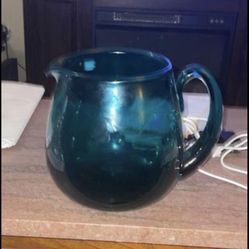 Vintage BLENKO Teal Green Glass Hand Blown Pitche