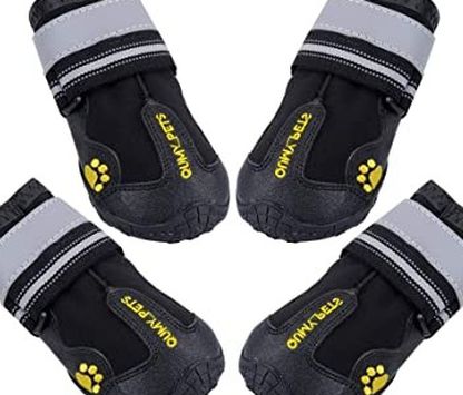QUMY Dog Shoes for Medium Large Breed Dogs Boots Rugged Non Slip with Reflective Tape Pet Booties FLEXIBLE and WATERPROOF Though the shoes are waterp