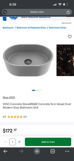 VIGO Concreto Stone#8482 Concrete 16-in Vessel Oval Modern Gray Bathroom Sink
