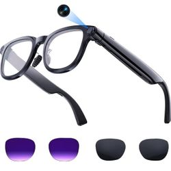 AI Smart Glasses with 4K Camera, 8MPW Anti-Shake Bluetooth Glasses, 1080P Video Recording Dual Mic Noise Reduction,