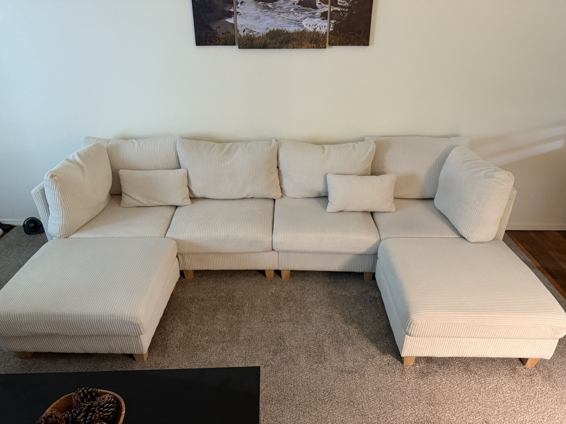 MYINDA Corduroy Modular Sectional Sofa Beige