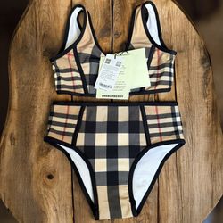 NWT Little Girls Size 3 Authentic Burberry Check Bikini 2 Piece Set Retails 280$