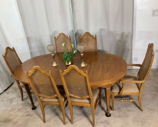 Dining table With 3 Extensions & 6 Cane Back Chairs
