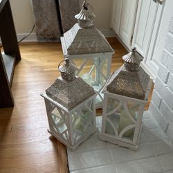 Set Of 3 Wooden Lanterns