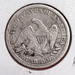 1858 Liberty Seated Quarter Silver Coin 