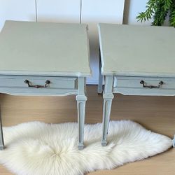 Set Of Two Shabby Chic Blue End Tables 