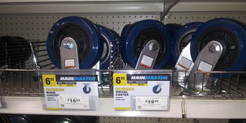 Wheels similar to these casters from a Harbor Freight large tool chest.  4 Caster with two that lock. $100.00 for the four.