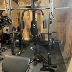 Vesta Fitness Smith Machine 1001 w/Bench Attachment | 245lb Cast Iron Olympic Weights | 7ft Olympic Bar | Fitness | Gym Equipment | FREE DELIVERY 🚚 