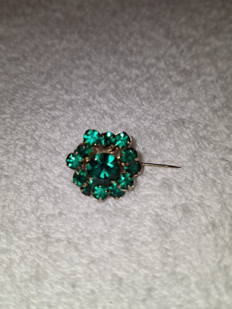 Vintage Brass Green Stone Brooch
