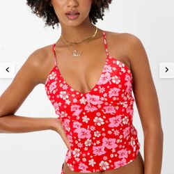 Frankies Bikinis Macey Satin Halter Top NWT