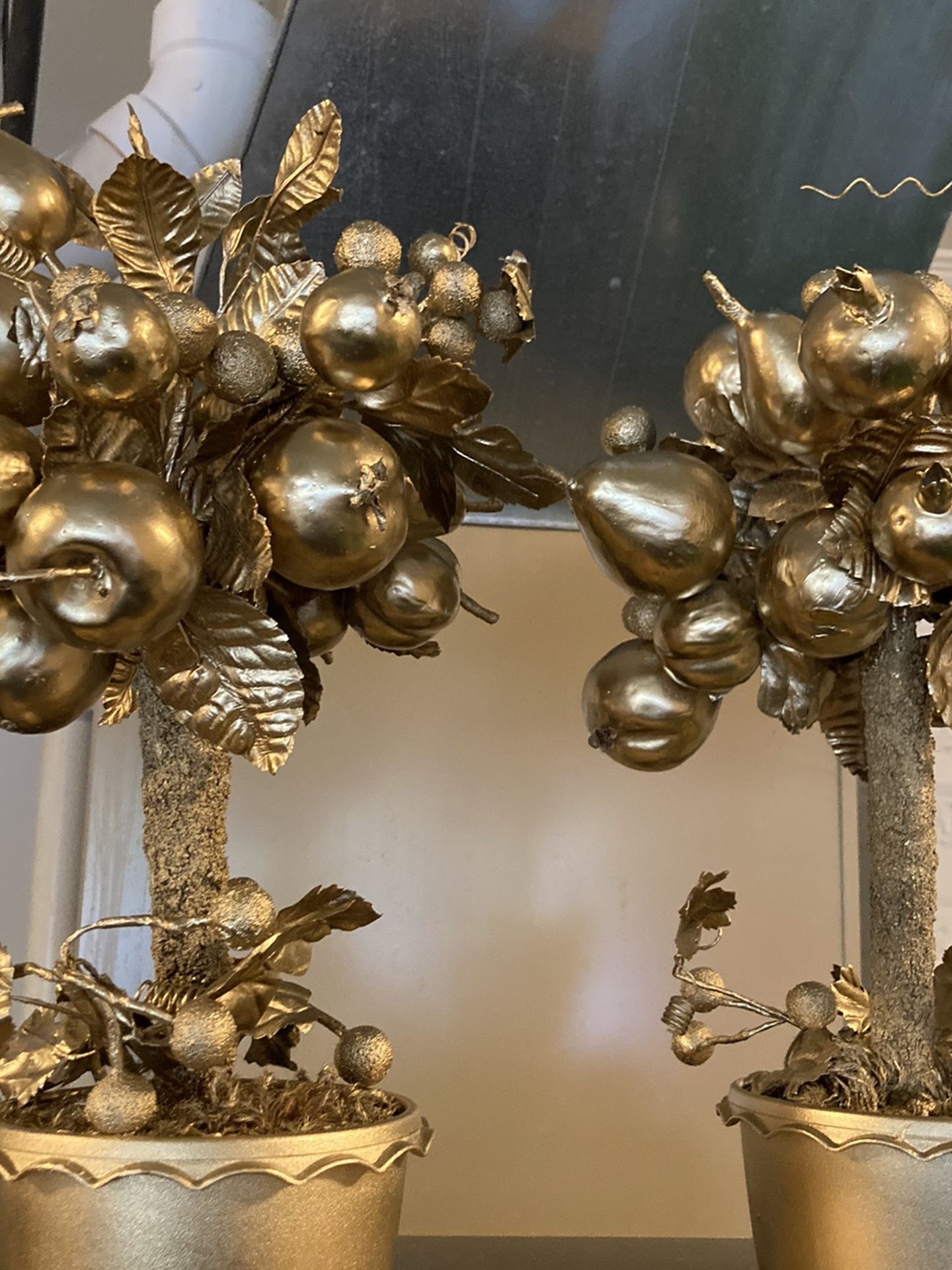 Two Gold Holiday Topiary Fruit Trees