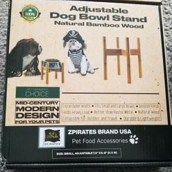 Dog Bowl Stand   Adjustable  Natural Bamboo Wood