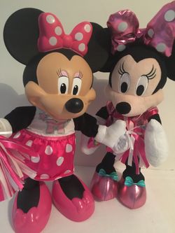 Two Minnie Mouse Cheerleader & Minnie's Walk & Play Puppy Plush NO PUPPY Disney