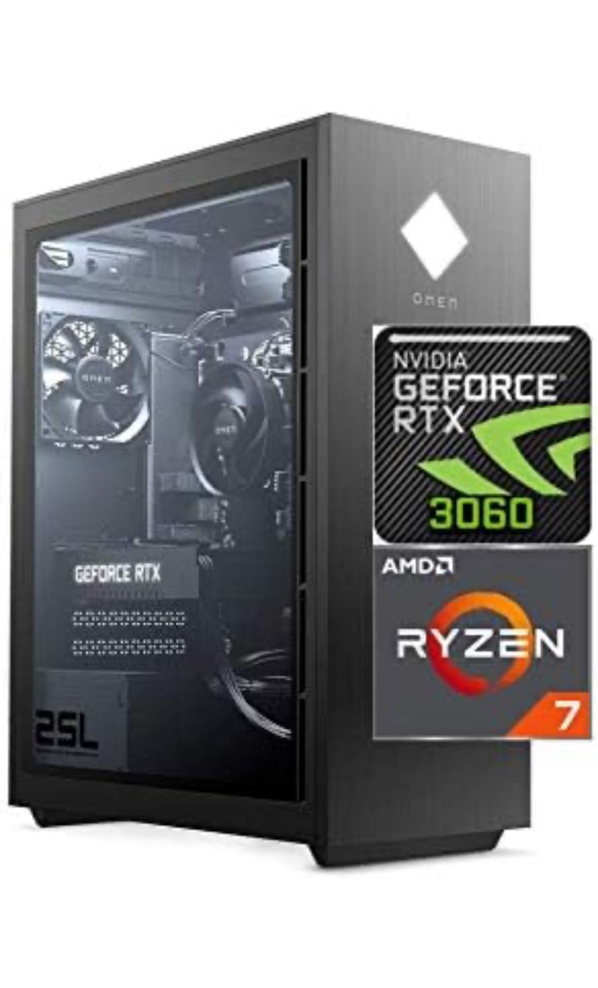 2021 HP OMEN 25L Gaming Desktop PC, AMD 8-Core Ryzen 7 3700X(Up to 4.4GHz), GeForce RTX 3060 12GB