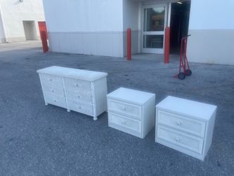 Wicker dresser and two nightstands
